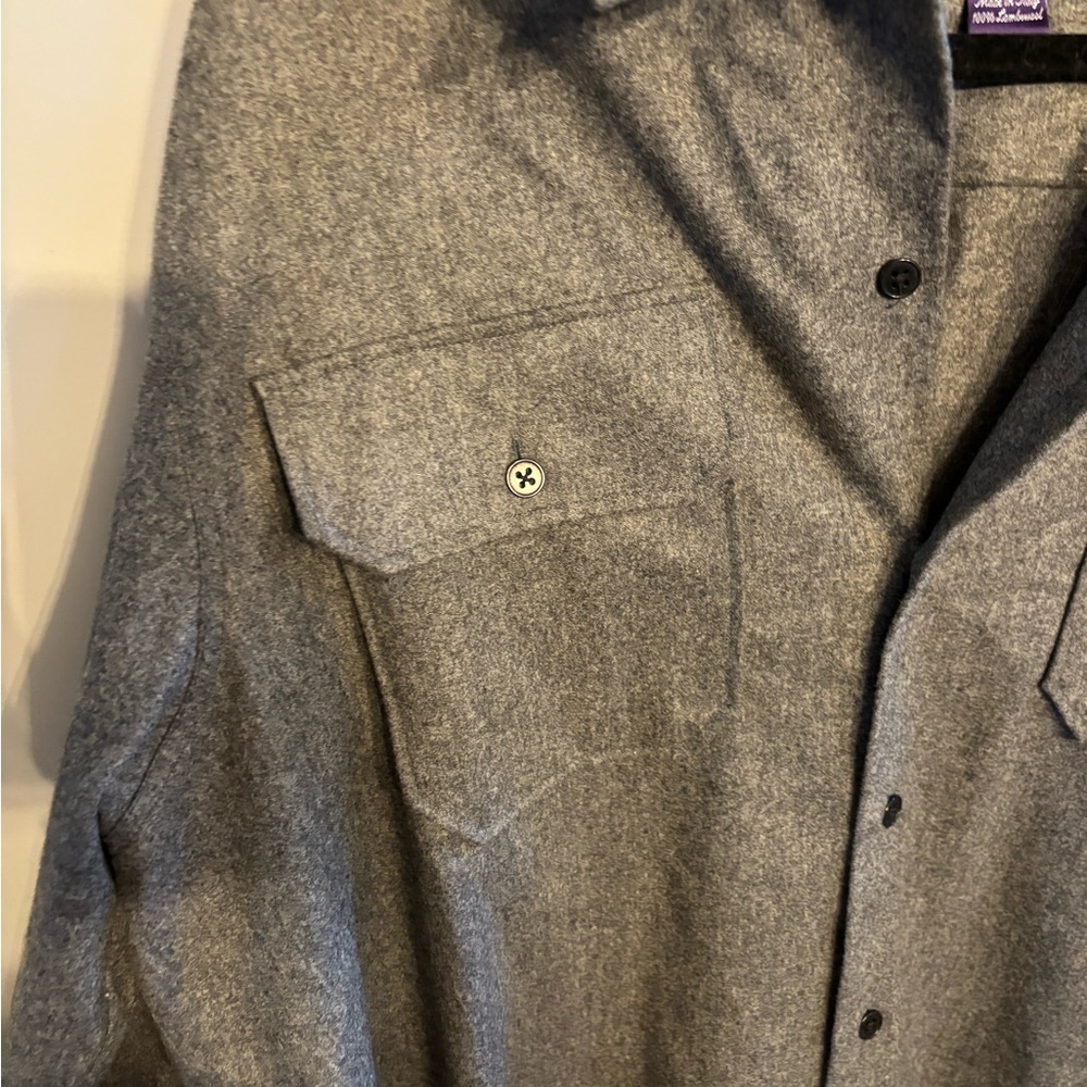Ralph Lauren Vintage Luxury Purple label grey Lambswool button down L - Picture 2 of 6